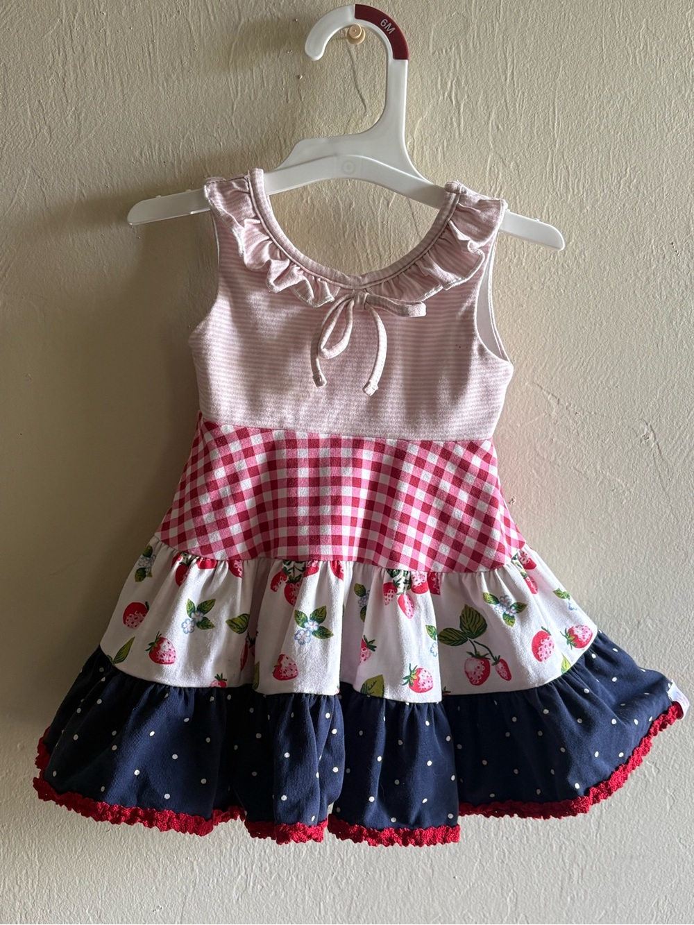 SweetHoney Pink, Red & Navy Strawberry Tiered Summer Dress